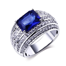 Blue Stone Engagement Rings Real Gold Plated with Cubic zirconia Luxury CZ Ring New design Fashion Jewelry Free shipping