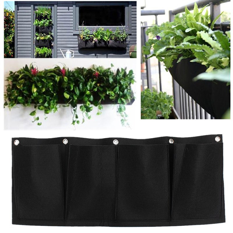 New Arrival Low Price Outdoor Vertical Gardening Non Woven Hanging Wall Garden 4 Planting Bags Seedling Wall Planter 982