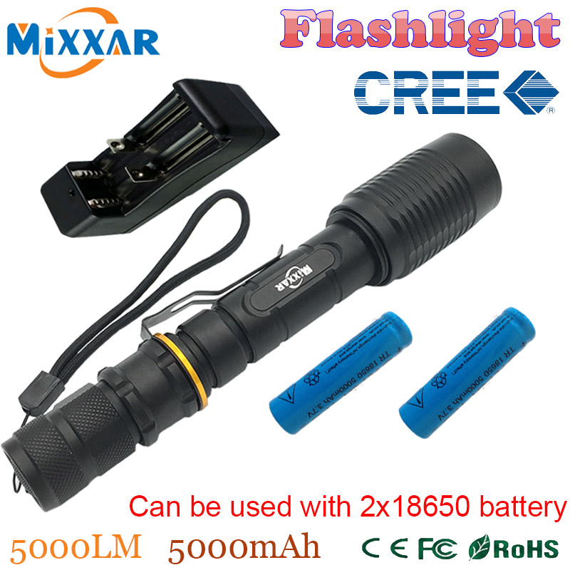 ZK30 V5 CREE XM-L T6 LED Flashlight torch 5000LM 5-Mode Torch light suitable two 5000mAh batteries Telescopic Zoom lamp lantern