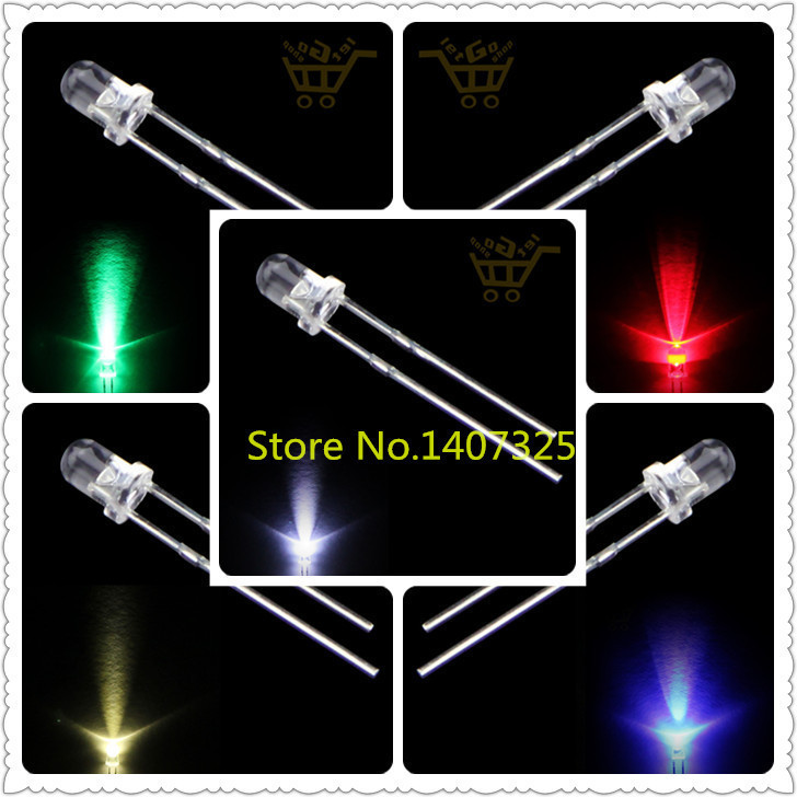 500pcs lot 3mm New Round water clear Red Green Blue Yellow White Water Clear LED Light
