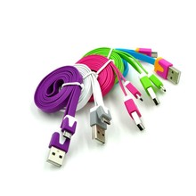 1M 3ft Colorful Flat Micro Usb Sync Data & Charge Cable Charging Cord For Samsung S3 S4 S5 for HTC For Nokia For Android phones