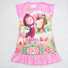 New arrival Girls dress Striped Print Summer Baby Girls Fashion Short Sleeve Dress Retail 18M-10 Years Masha and Bear
