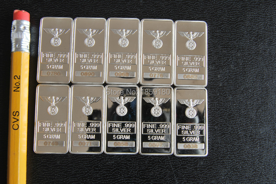 5GRAM WWII GERMAN WAR EAGLE IRON CROSS DESIGN GERMAN SILVER ART BAR