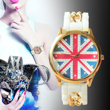 Ginebra Union Jack Crystal Dial Women Watch 2015 nueva moda reloj de silicona banda analógico de cuarzo Relojes de Relojes casuales reloj