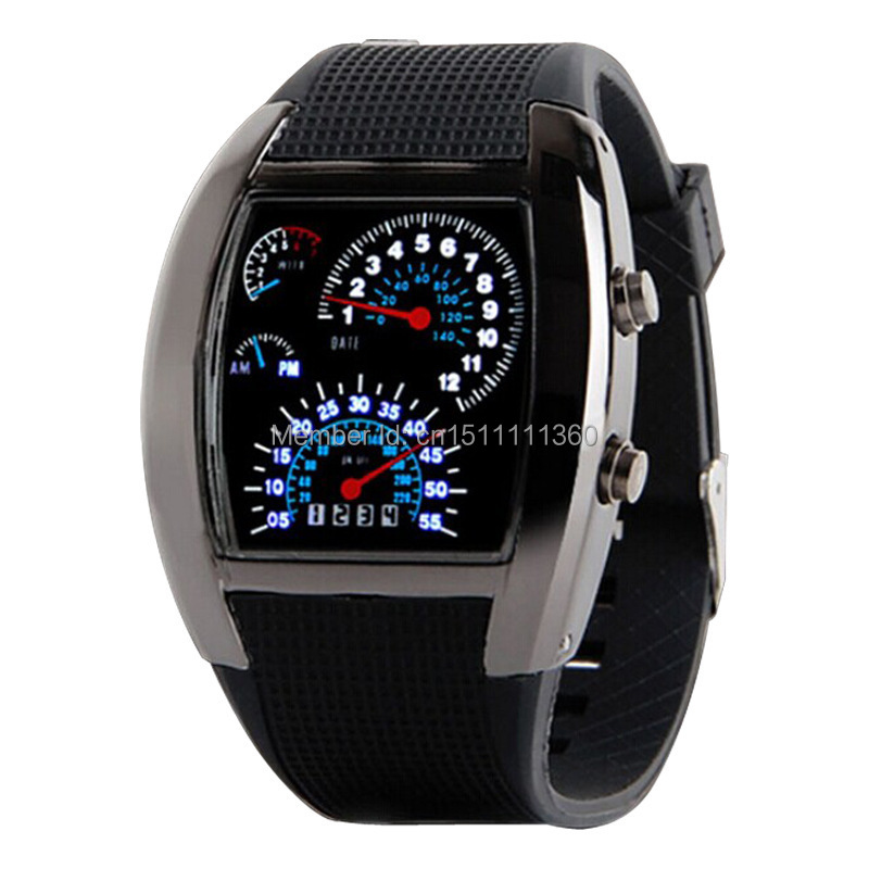 1pcs Mens Watches Blue Black Flash Digital LED Military Watch Brand New Gift Sports Race Car