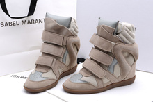 Isabel Marant suede sneakers beige height increasing womens fashion sneakers wedge shoes 2015 new style fashion