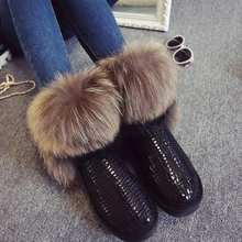 Women’s Natural Real Fox Fur Snow Boots 100% Genuine Leather women Boots Female Winter Shoes