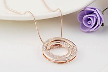 1PCS Free Shipping 18K Rose Gold Plated Austrian Crystal Round Pendant Necklace Jewelry for women 