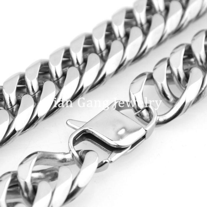 Pesado 20mm Cadena de eslabón cubano de cordón de corte de plata 316L Collar de acero inoxidable para hombre