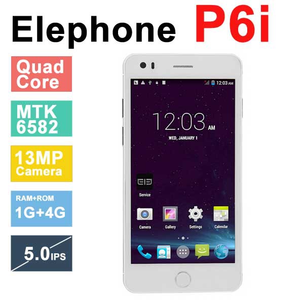 In Stock Original Elephone P6i MTK6582 Quad Core Android 4.4 5.0 inch 960x540 IPS 1GB RAM 4GB ROM 13MP OTG Smartphone Phone