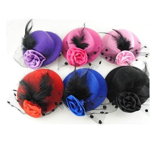 Free-Shipping-Girls-Stage-Show-Hair-Clips-Lady-Feather-Rose-Mini-Top-Hat-Fascinator-Burlesque-Party