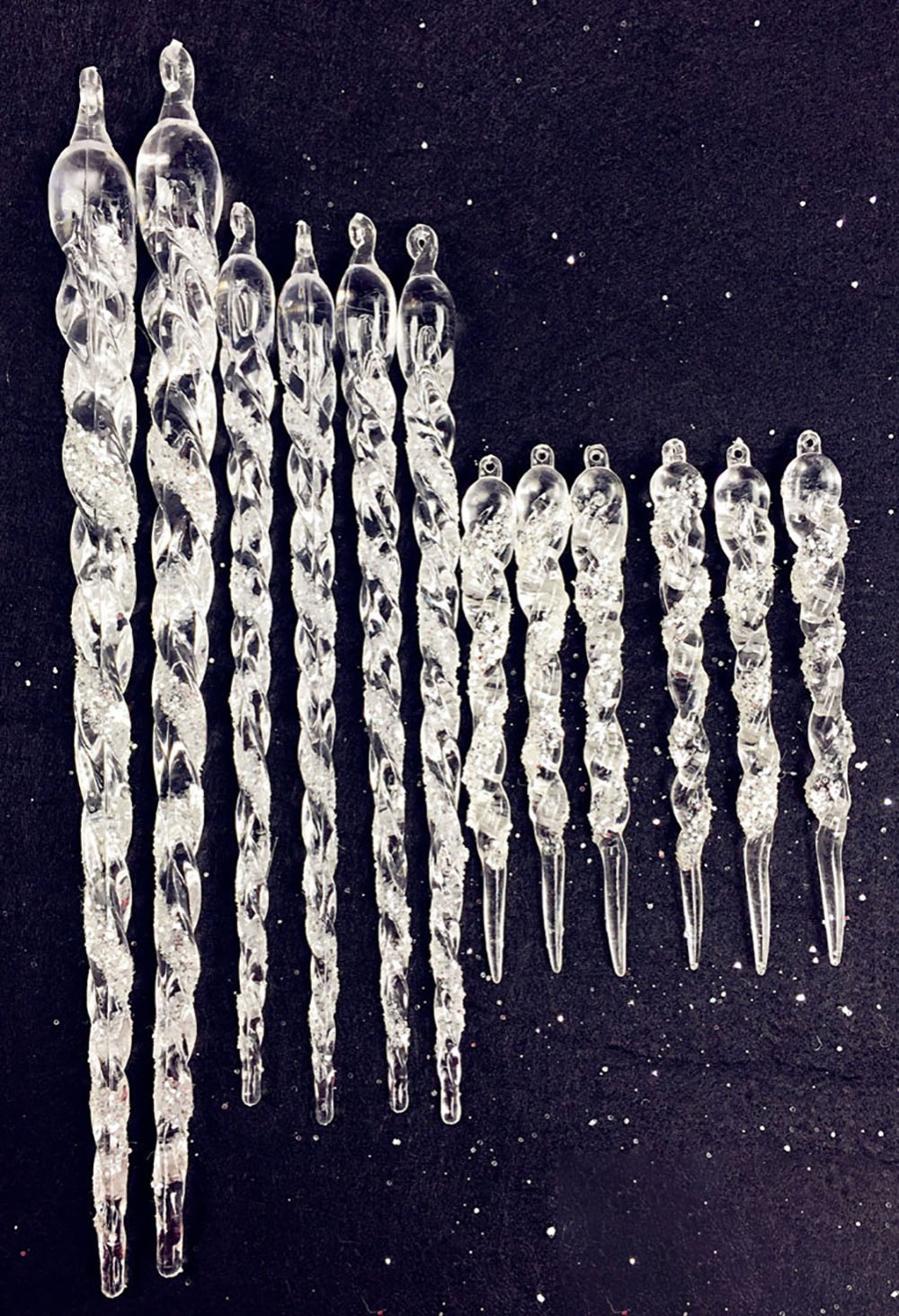 Pack Of 12 Clear Acrylic Hanging Icicle Ornaments For Christmas