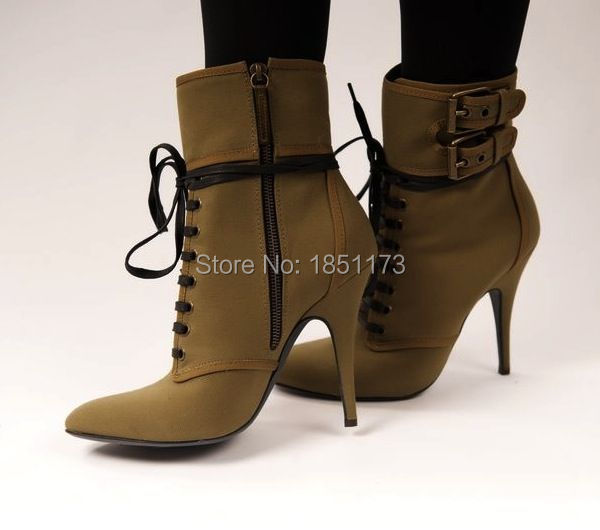 Celebrity Style Pointed Toe Women Stiletto Ankle Booties Short Sexy Lady High Heels Boots Shoes Lace Up Suede Women Brand Shoes