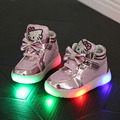 2016 Autumn Girls Fashion Cartoon Cat Shoes with Light Children Princes Lace Led Sneakers Kids Bow
