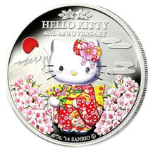 10 pcs/lot, 40th anniversary of Japan cartoon animal Sakura kitty cat coins silver plated colored souvenir replica kitty coin