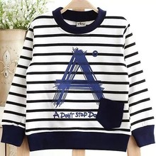 Moleton Infantil Boys T Shirt 2015 Autumn New Stripe Round Neck A Pocket Child Cotton Long