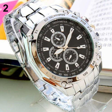 Venta caliente de moda hombre acero inoxidable de cuarzo analógico mano deportivo reloj de pulsera relojes 0RTV