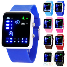 Mens Womens Binary Number Blue LED Silicone Band Quartz Wrist Watch