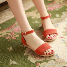 New 2015 summer Suede women sandal candy color flat sandals for women Ankle buckle shoes comfortable ladies sandalias OX070