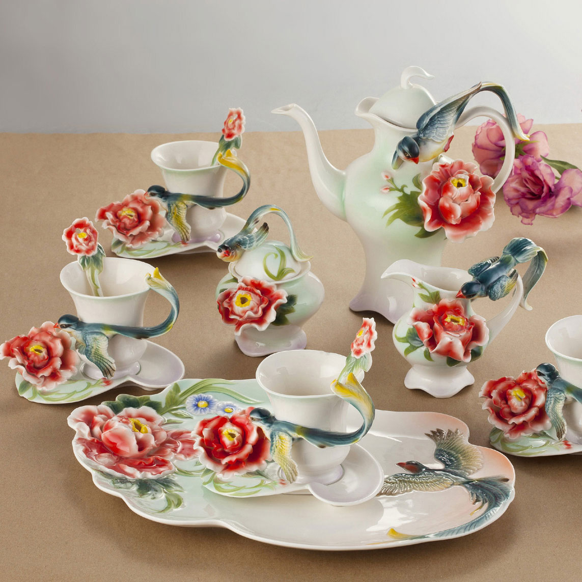 Free shipping, Rifle fancy porcelain enamel fashion coffee cup tea set