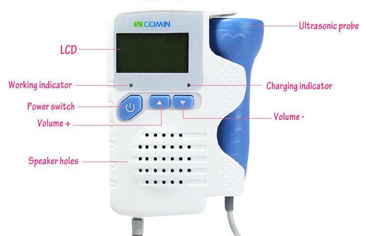 VCOMIN FD-200G+ Fetal Doppler LCD Screen Baby Heart Rate Detection Device