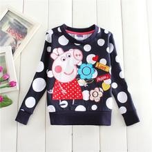 2016 spring autumn 18m/6y kids cotton tees children’s clothing thick embroidery peppy pig long sleeve T-shirts for baby girls