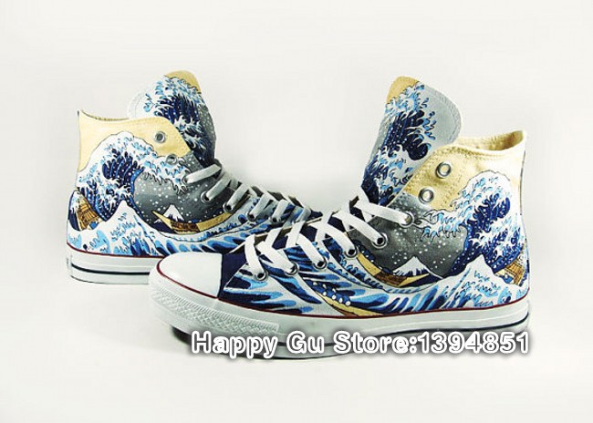 Great Wave off Kanagawa Hand Painted Casual Shoes Canvas Flat Sneeakers for Mem Women DIY