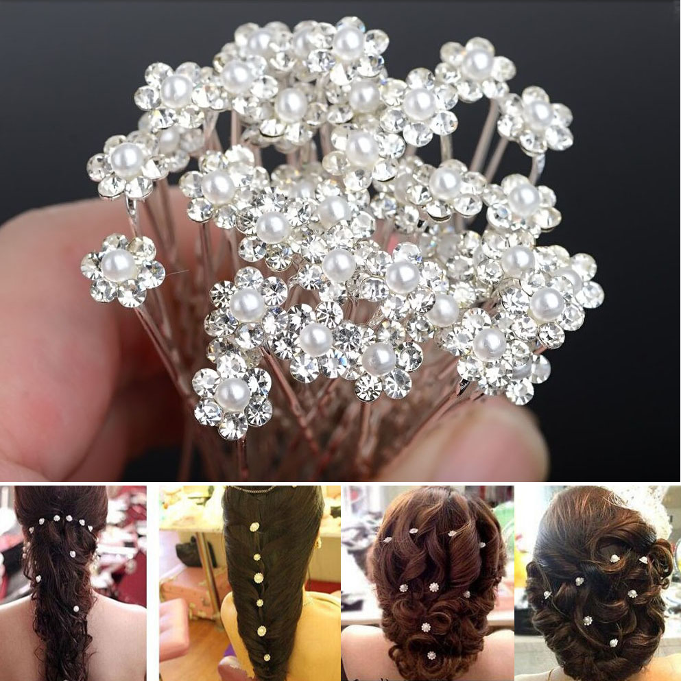 A16 Wholesale 20Pcs Lots Wedding Bridal Bridesmaid Pearl Flower Hair Pin Clips U Pick Jewelry Party