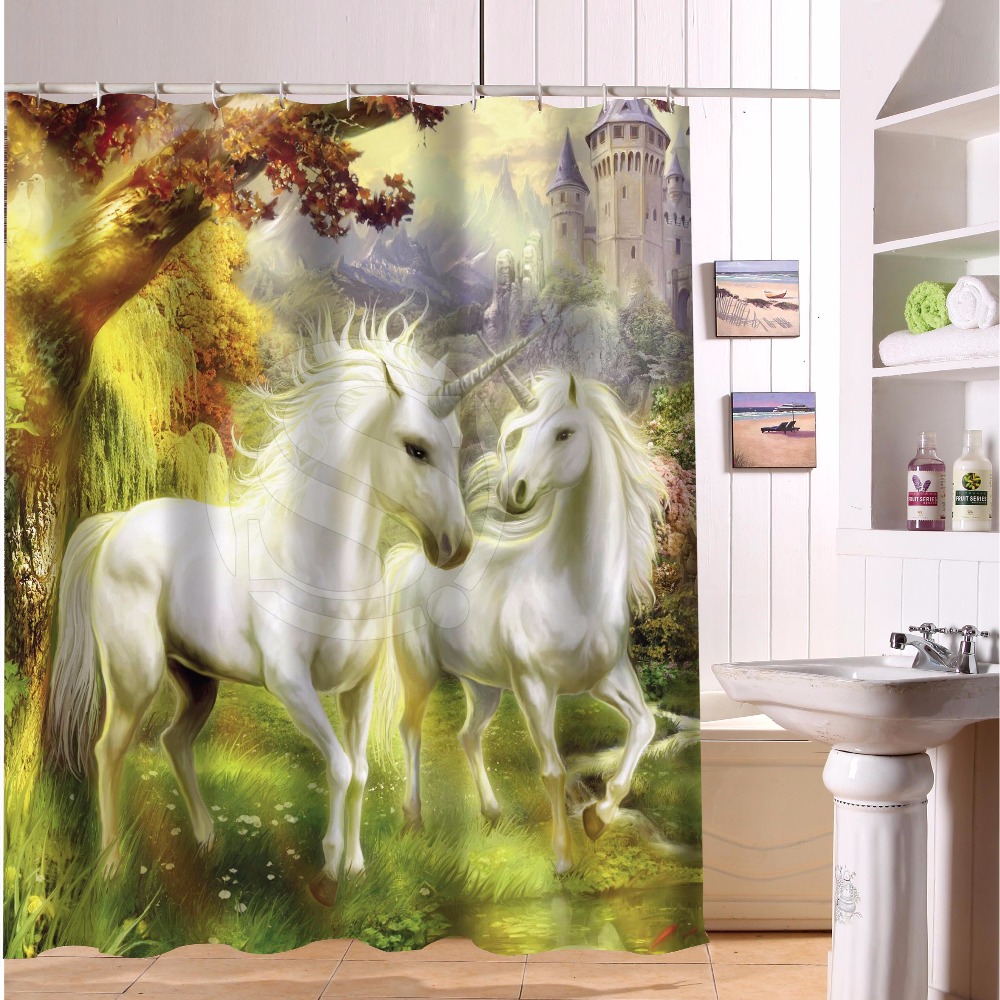 Fantasy Unicorns Forest Custom Design Personalized Waterproof Shower Curtain Bathroom Curtains 36x72, 48x72, 60x72, 66x72 inches