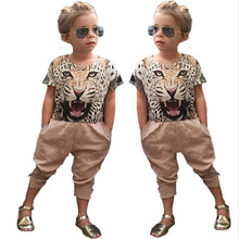 2PCS Fashion Baby Girls Summer Clothing Suit 3D Tiger Print Short Sleeve T-shirt + Pants Set Vetement Enfant Fille Girl Clothes