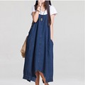 2016 Cowboy Dress Pure Color Loose Denim Dress Summer Style Irregular cowboy Condole Belt Dress Plus