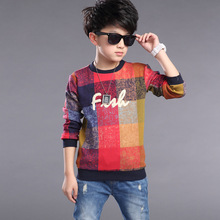 2016 Autumn New Boys T Shirt Children Boy Clothes Kids Cotton Long Sleeve T-Shirt Tops Tees Child Casual Plaid Teen