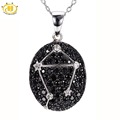 Hutang Libra Constellation Black Spinel White Topaz Pendant Solid 925 Sterling Silver Necklace free chain