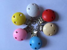 5PC Pacifier Clips Wooden Round mixed color For Baby 44x29mm XP0069
