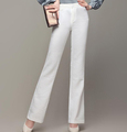 High waist linen pants for women OL new fashion flare pants casual gray beige white full