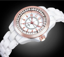 Nueva moda 2015 Ceramic relojes Ladies relojes de cuarzo diamante impermeable reloj de lujo del Rhinestone mujeres del reloj femenino elegante reloj de pulsera