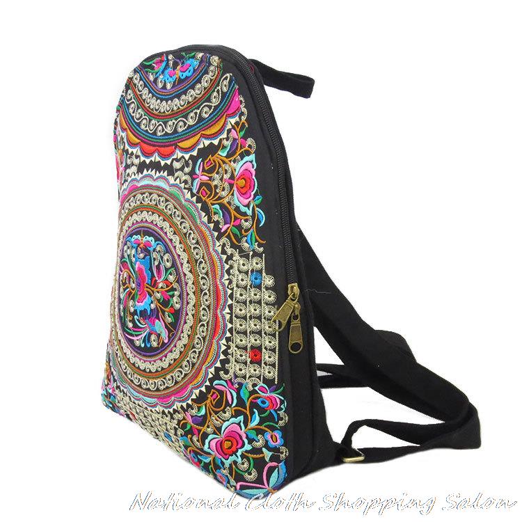 National trend canvas embroidery backpack Ethnic handmade flower Embroidered Bag Travel Bags