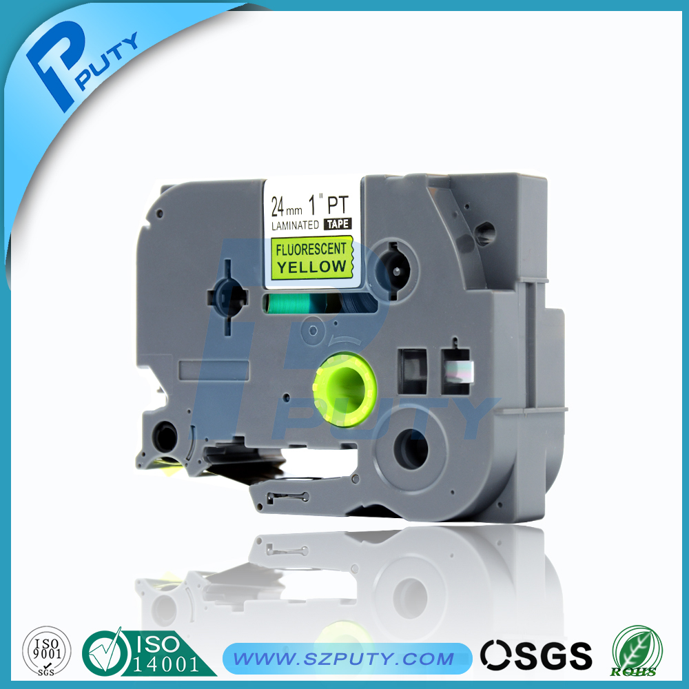 Comapatible black on fluorescent yellow 24mm tz tze tape laminated label tape tze C51 for brother