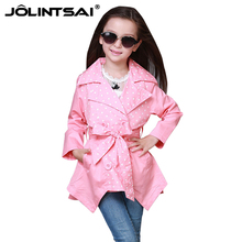Spring Autumn Jacket For Girls 2016Polka Dot Kids Coat Girl Trech Long Irregular Outerwear Windbreaker Fashion Children’s Jacket