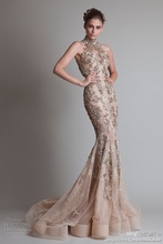 Sexy See Through Button Back Mermaid Trumpet Elie Saab Evening Dresses With High Neck Luxurious Silver