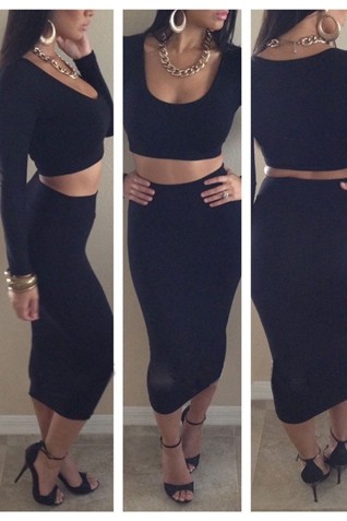 Black-Two-Piece-Bodycon-Crop-Top-and-Skirt-Set-LC6259-2