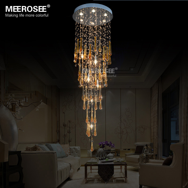 MD2214  Modern lighting fixture long crystal chandelier lamp stairs light (1)