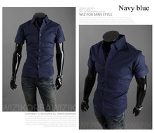 Hot Sales Free Shipping 2015New fashion Men s casual short sleeve shirt male slim fit stylish