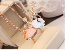 Fashion 2015 Trendy Cute Jewelry Female Full Drill Ballerina Crystal Pendant Necklace Long Sweater Chain Necklaces
