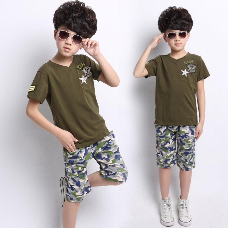 kids us army summer SHORT SLEEVE COTTON baby clothes chlothing child children's suit boy boy's girls child's set