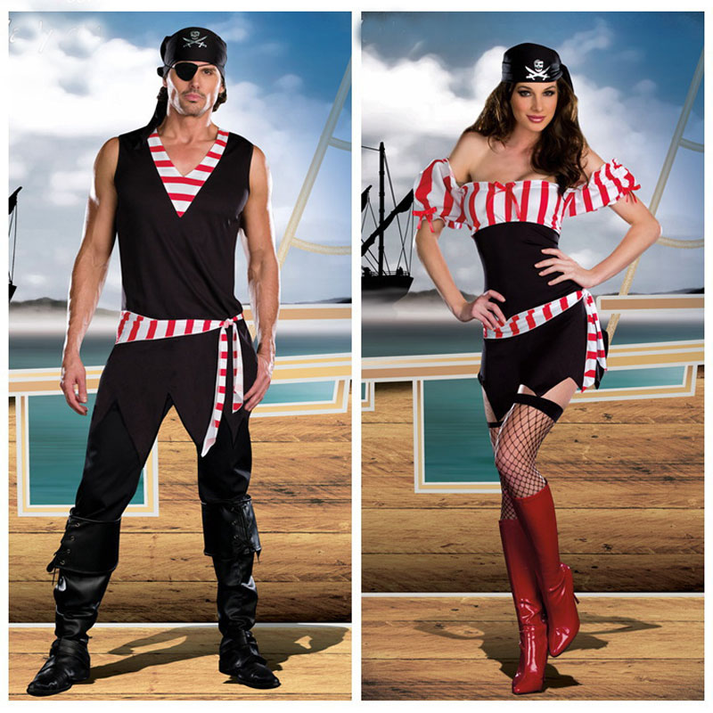 Halloween Costumes Adult Mens Womens Couples Lovers Caribbean Pirate Costumes Uniform Fancy Dress Cosplay Costume for Couples
