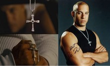 Free Shipping New Movie jewelry The Fast & Furious Dominic Toretto Vin Diesel Classic Male Rhinestone CROSS Pendant Necklace