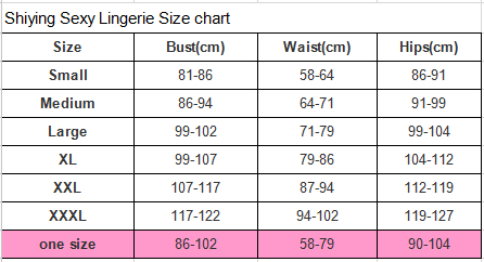 Shiying Sexy Lingerie Size Chart