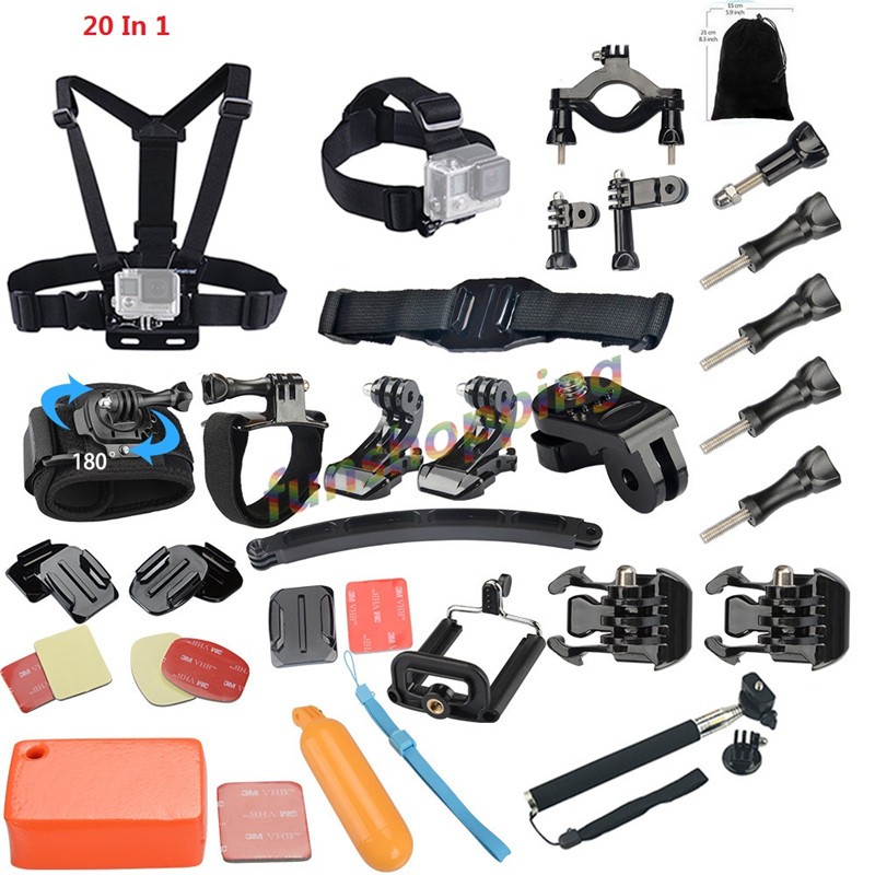 Gopro-Accessories-Set-Helmet-Harness-Chest-Belt-Head-Mount-Strap-Monopod-Go-pro-Hero-4-session