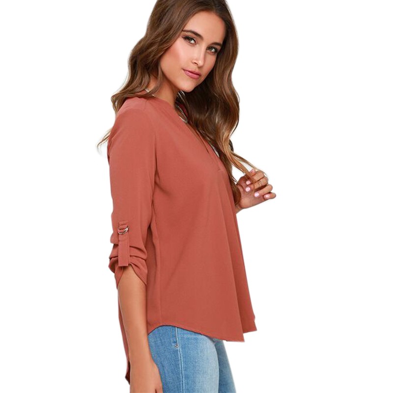 Autumn Women Blouses New Fashion V-neck Long Sleeve Solid Color Ladies Office Shirts Casual Tops blusas y camisas mujer XYFS3071 (3)